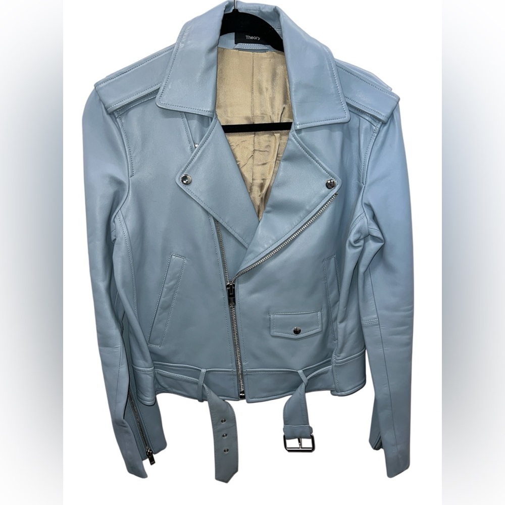 Theory Light Blue Leather Jacket